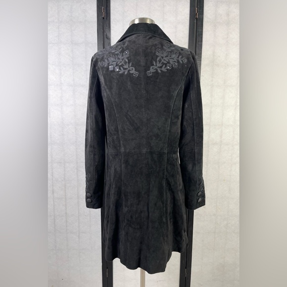 Scully Black Suede Coat with Floral Embroidery. 8 - Picture 2 of 7